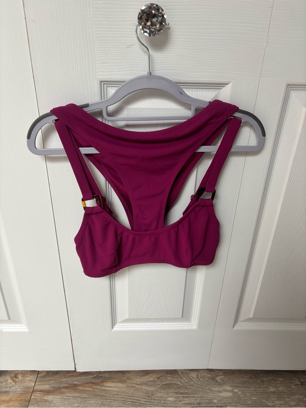 CUPSHE Plunge Back Ribbed Bikini Top in Magenta